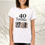 Camiseta 40 e Fabuloso aniversário de 40 anos de Glitter do<br><div class="desc">40 e uma fabulosa camiseta de aniversário de 40 anos de Foto Glitter 2 Dourada. Adicione suas fotos - você pode usar uma foto antiga e nova.</div>