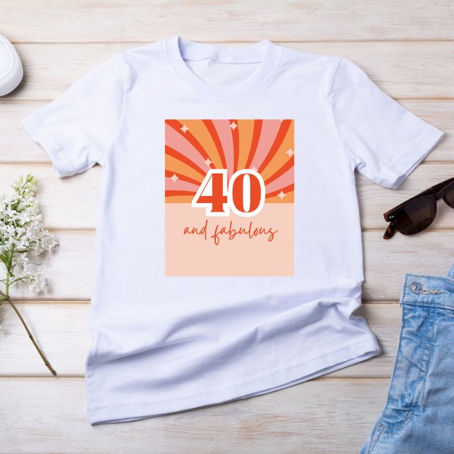 Camiseta "40 e fabuloso", pêssego brilhante retrô (Criador carregado)