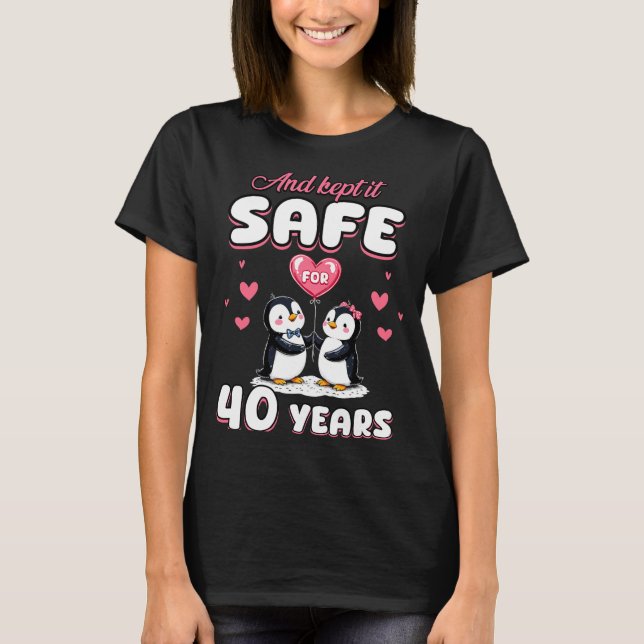 Camiseta 40 Years Wedding Anniversary Penguin Couples Match (Frente)