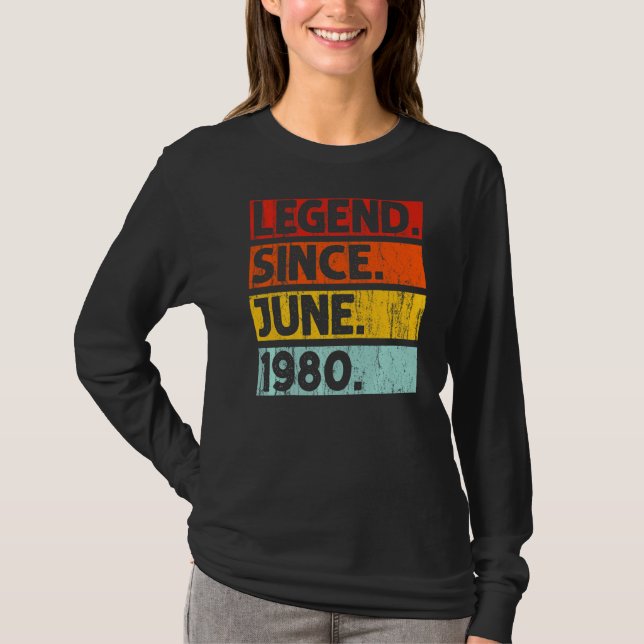 Camiseta 42ª Lenda De Aniversário Desde Junho De 1980 42 An (Frente)