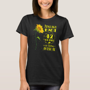 Camiseta 42º Aniversário, 42 anos Nascer de girassol Janeir
