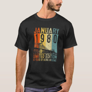 Camiseta 43º Aniversário Vintage Janeiro 1980 Homens de 43