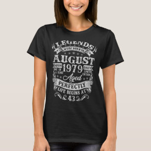 Camiseta 43 anos Nascer de legendas de aniversário de agost