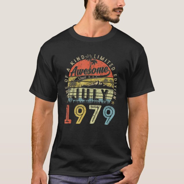 Camiseta 44 anos de idade incrível desde julho de 1979 44 a (Frente)