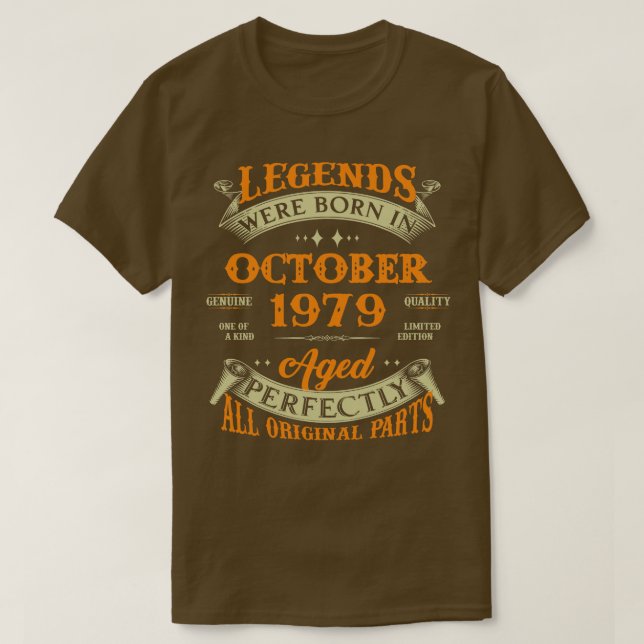 Camiseta 44 Birthday Gift Legends Nascer Em Outubro De 1979 (Frente do Design)