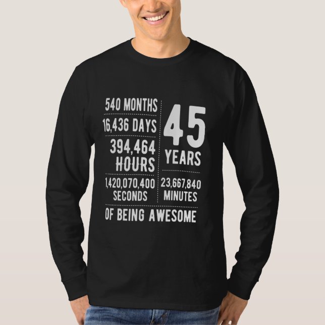Camiseta 45º aniversário Homens Mulheres Engraçadas 45 anos (Frente)