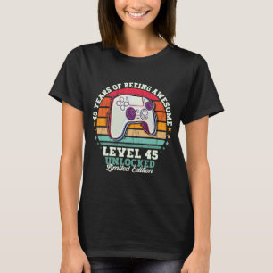 Camiseta 45º aniversário Nível 45 Gamer Vintage desbloquead