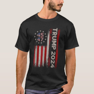 Camiseta 45 47 Donald Trump 2024 American Flag 2024 Eleição