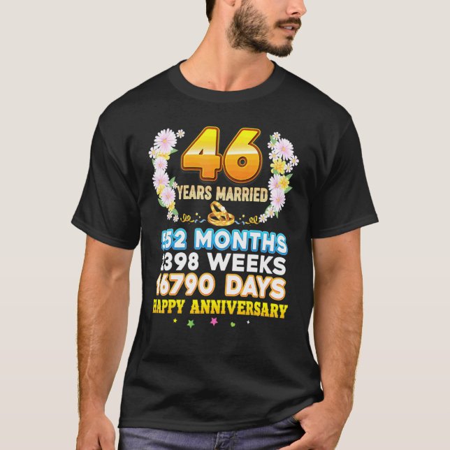 Camiseta 46 anos casados Feliz 46.º aniversário de casament (Frente)