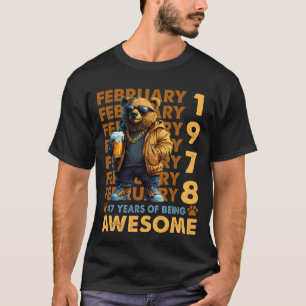 Camiseta 47 Anos Incrível Urso Legal Desde Fevereiro de 197
