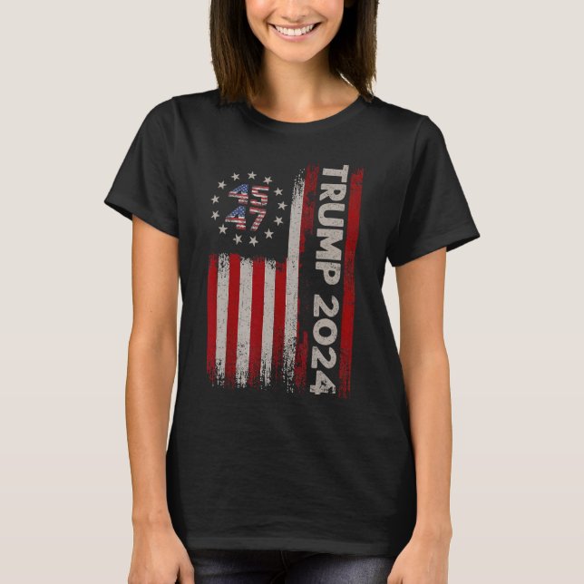 Camiseta 47 Donald Trump 2024 Bandeira Americana Eleições 2 (Frente)