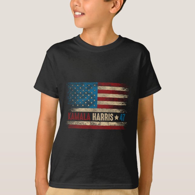 Camiseta 47 Para O Presidente Americano Flag Kamala Harris  (Frente)