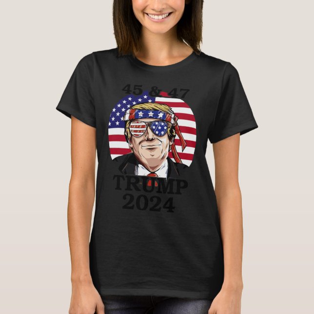 Camiseta 47 Trump 2024 Bandeira Americana Pro Trump Para Pr (Frente)