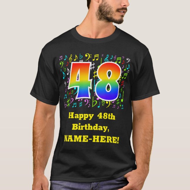 Camiseta 48º aniversário: Símbolos de Música Coloridos, Rai (Frente)