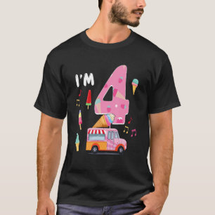 Camiseta 4.º Aniversário da Tripulação Sorvete Eu tenho 4 a