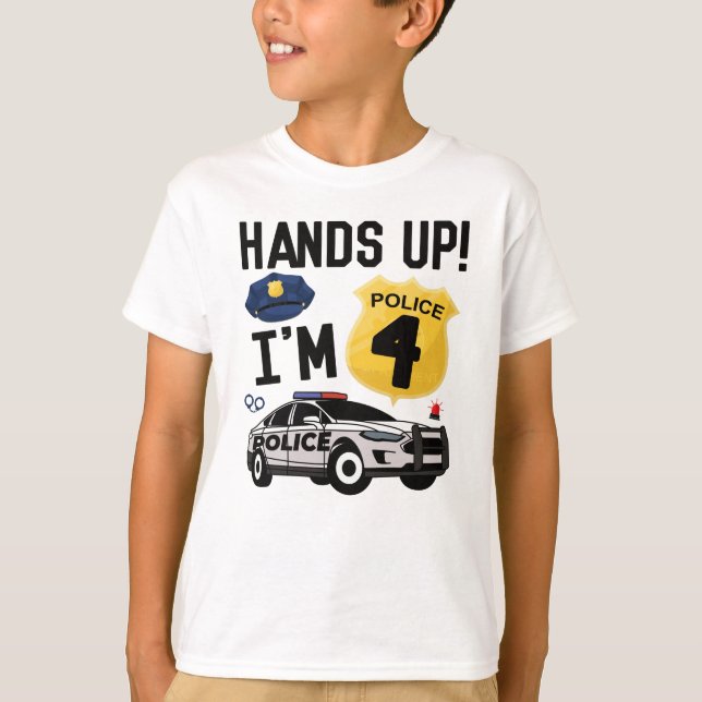 Camiseta 4.º Aniversário do Policial de Presentes de 4 Anos (Frente)