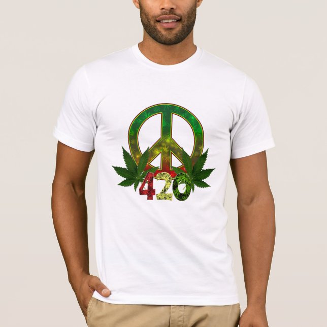 Camiseta 4 20 Rasta Paz Maconha (Frente)