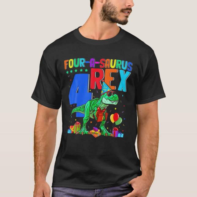 Camiseta 4-A-Saurus Rex 4-Aniversário 4 Anos Rex Lov (Frente)