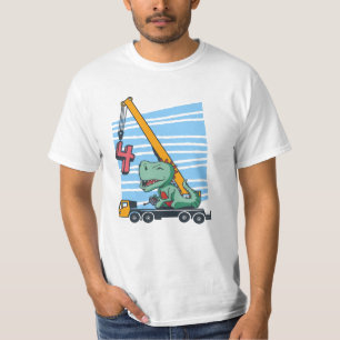Camiseta 4 anos 4º aniversário Dinossauro da grua móvel
