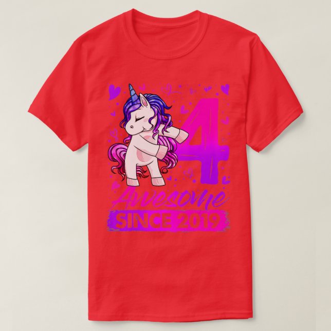 Camiseta 4 anos Flossing Unicorn Oferece 4º aniversário Gi (Frente do Design)