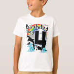 Camiseta 4 Birthday Boy & Killer Whale como Festa<br><div class="desc">Excelente festa de aniversário de quatro anos de idade para filho,  sobrinho ou sobrinho como sua adorável orca pulando mais arco-íris em suas camisas. Torna-o adequado como presentes especiais</div>