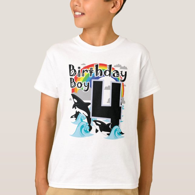 Camiseta 4 Birthday Boy & Killer Whale como Festa (Frente)