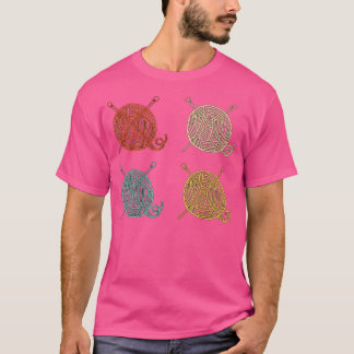 Camiseta 4 Bolas de Lã Retro Design Presente de Tricô Tricô