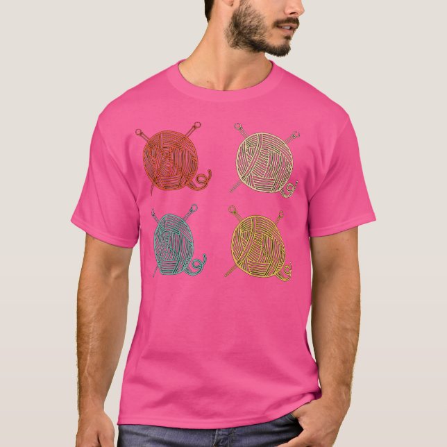 Camiseta 4 Bolas de Lã Retro Design Presente de Tricô Tricô (Frente)