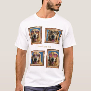 Camiseta 4 Colagem de Fotografias Vintage Frame Dogs Famíl