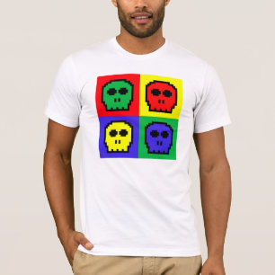 Camiseta 4 crânios de 8 bits retros da cor