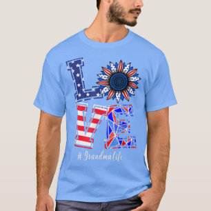 Camiseta 4 de julho A Vovó Life Amava Sunflower American F