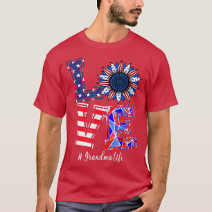 Camiseta 4 de julho A Vovó Life Amava Sunflower American F
