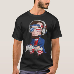Camiseta 4 De Julho Abraham Lincoln Gamer USA Flag Gaming