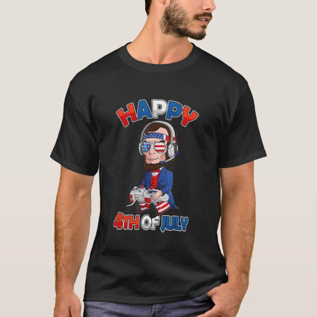 Camiseta 4 De Julho Abraham Lincoln Gamer Usa Flag Gaming (Frente)