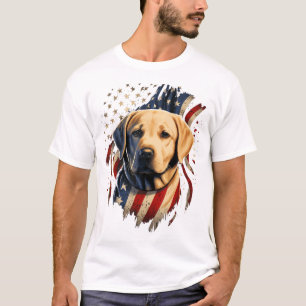 Camiseta 4 De Julho Amarelo Labrador Americano Patriótico