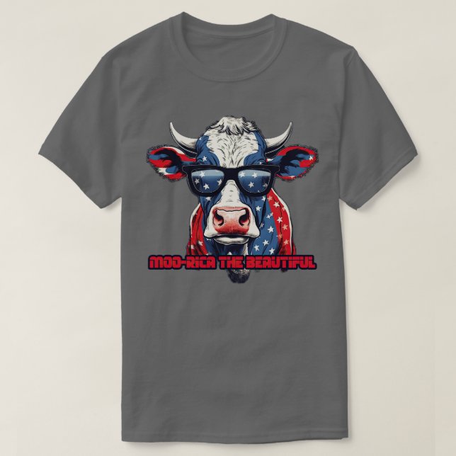 Camiseta 4 de julho America Cow USA Flag Pattern Moorica t (Frente do Design)