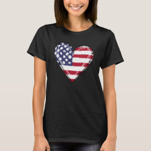 Camiseta 4 de julho America Flag Heart Love USA Flag Patri