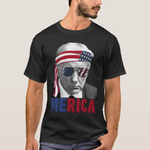 Camiseta 4 de julho América Trump American Flag Usa