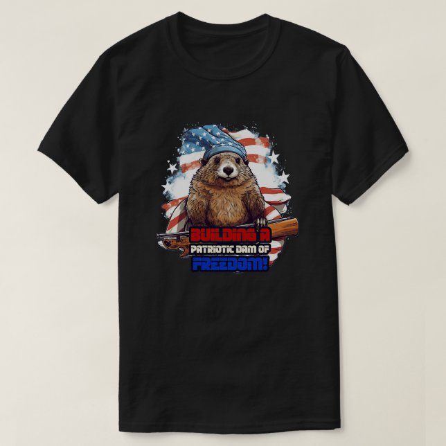 Camiseta 4 de julho, American Beaver Building a Patriotic D (Frente do Design)