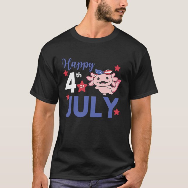 Camiseta 4 De Julho Americano Axolotl Para Crianças Cute Us (Frente)