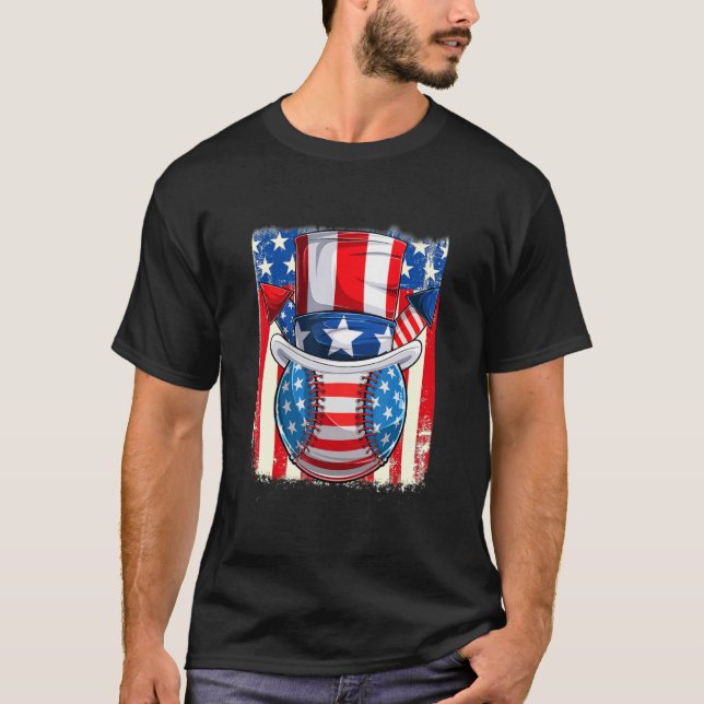 Camiseta 4 De Julho Americano Flag Baseball Roupa Basebal (Frente)