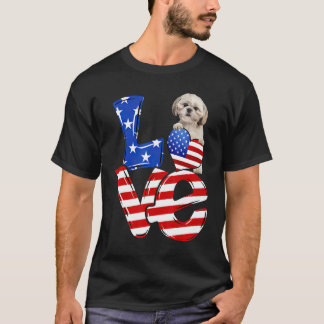 Camiseta 4 De Julho Amor Patriótico Shih Tzu Bandeira Ameri