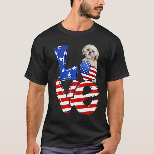 Camiseta 4 De Julho Amor Patriótico Shih Tzu Bandeira Ameri (Frente)