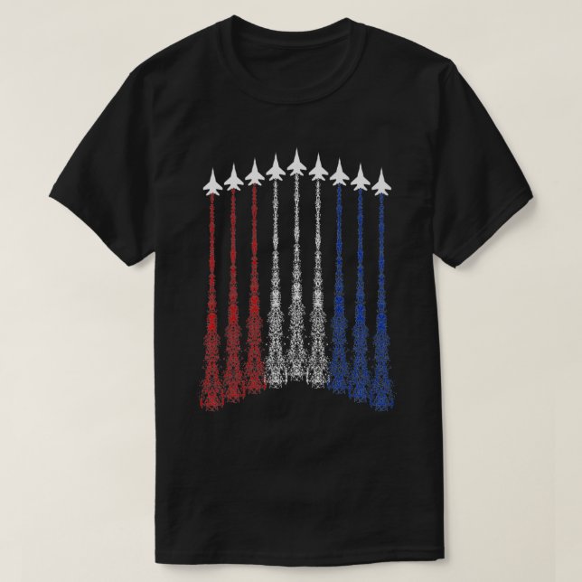 Camiseta 4 De Julho Avião-Jato Vermelho Azul Branco Em (Frente do Design)
