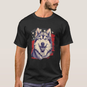 Camiseta 4 De Julho, Bandeira Americana Alaskan Malamute Do