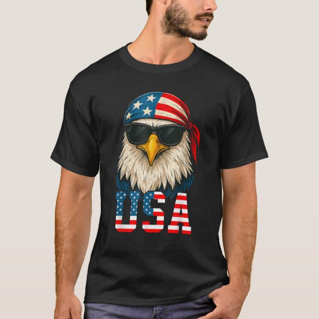 Camiseta 4 de julho, Bandeira Americana Bald Eagle Patrioti (Frente)