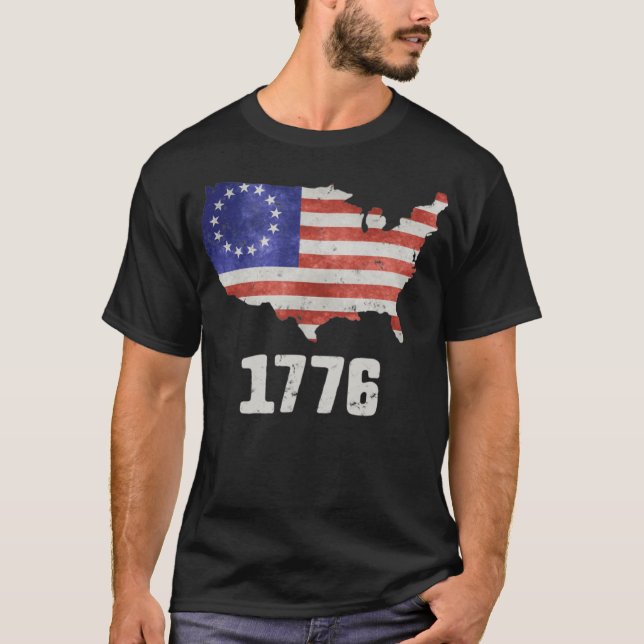 Camiseta 4 De Julho Bandeira Americana Betsy Ross 1776 Men (Frente)