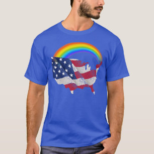 Camiseta 4 de julho Bandeira Americana do Arco-Íris LGBTQ