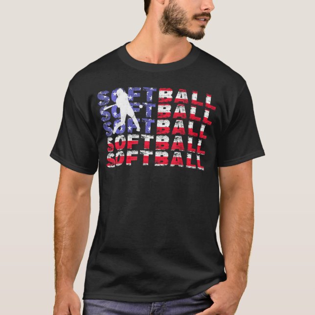 Camiseta 4 De Julho, Bandeira Americana Softball Patriótica (Frente)