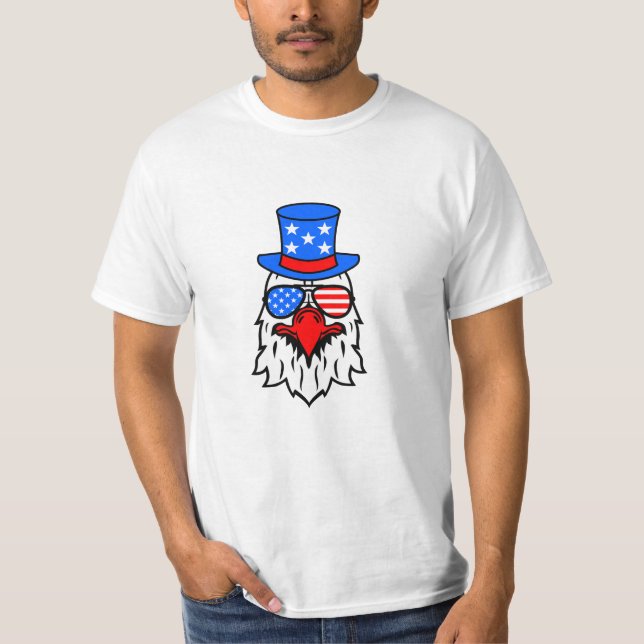 Camiseta 4 de julho bandeira da águia americana - Dia da In (Frente)